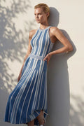 Striped Halter Midi Dress in blue and white