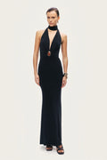 Halter Stone-Detail Maxi Dress in black