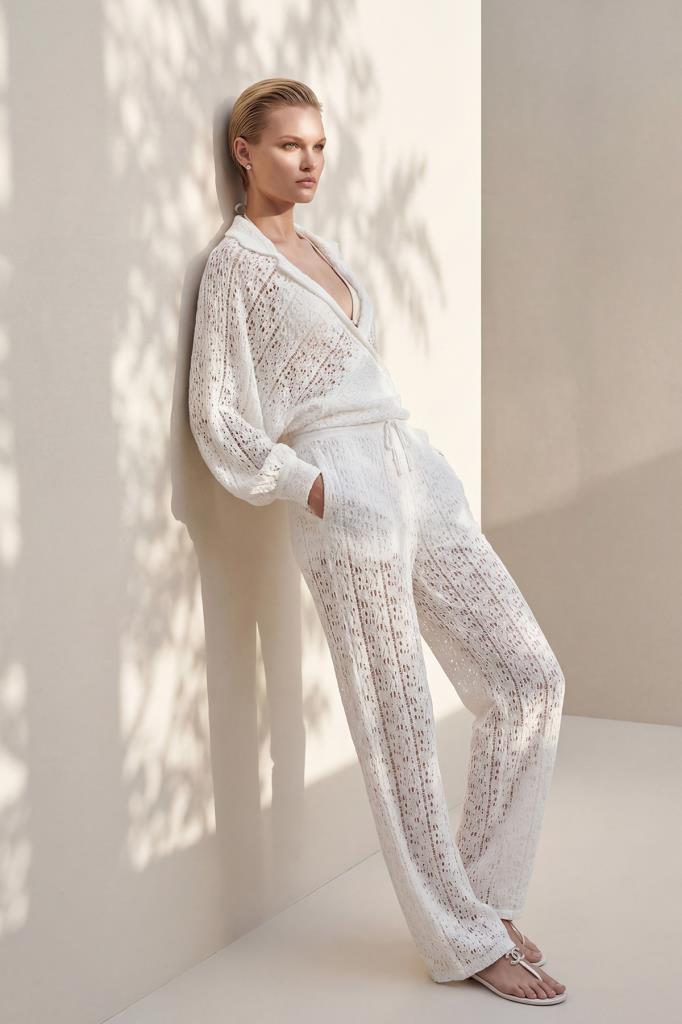 Crochet Wrap Loungewear Set in white
