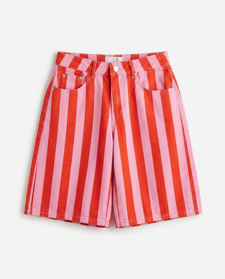 Striped Bermuda Shorts in pink and red
